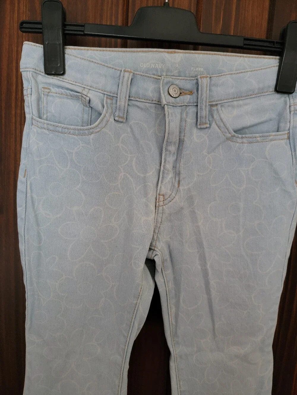 Girls High Waisted Flare Leg Jeans Floral